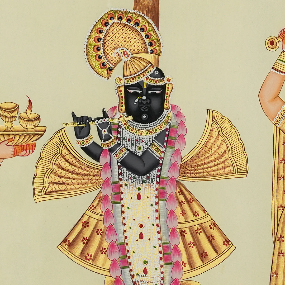 The Royal Worship of Shrinathji Pichwai Artwork Painting For Home Wall Decor