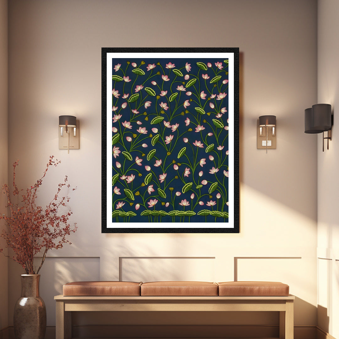 The Sacred Lotus Pichwai Artwork Painting For Home Wall Decor