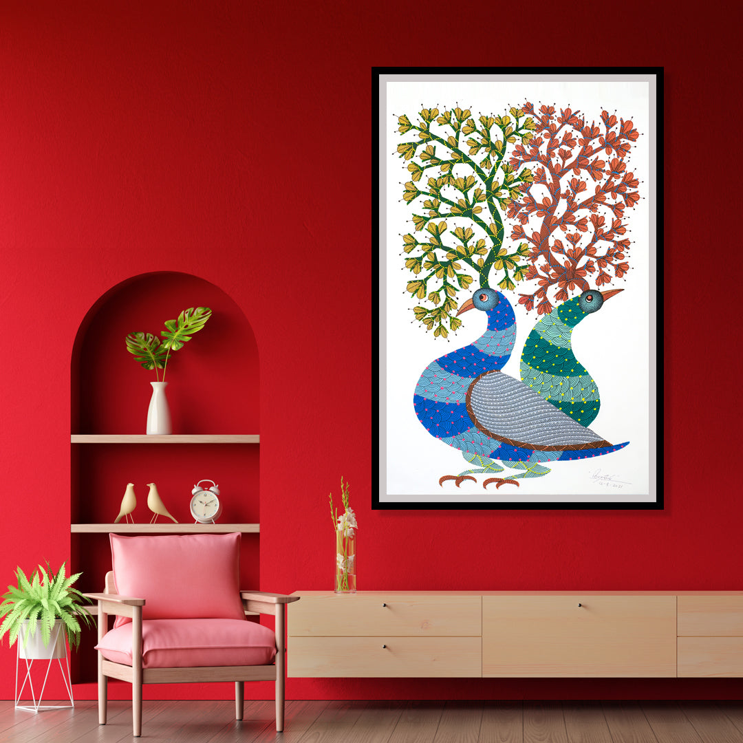 The Vivid Beaks Gond Artwork Painting For Home Wall Decor