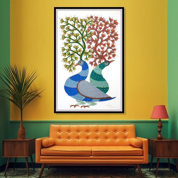The Vivid Beaks Gond Artwork Painting For Home Wall Decor