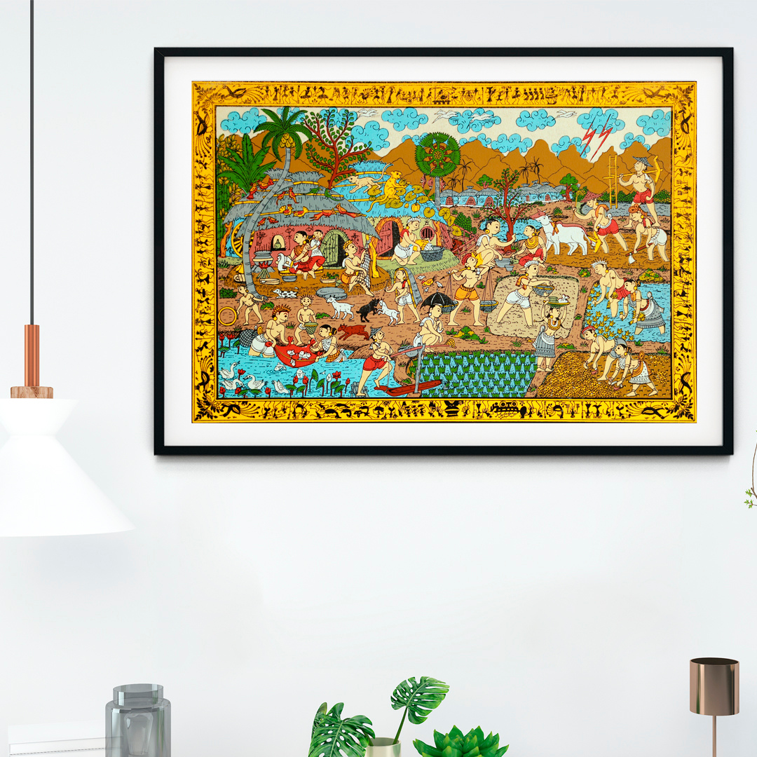 Village Scene Pattachitra Art Painting For Home Wall Art Decor