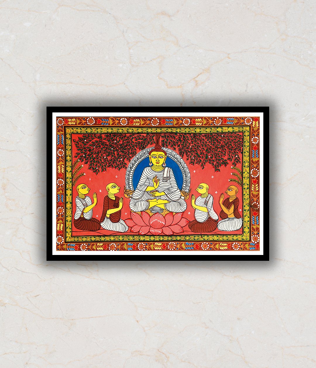 Lord Buddha & Disciples Pattachitra Art Painting For Home Wall Art Decor
