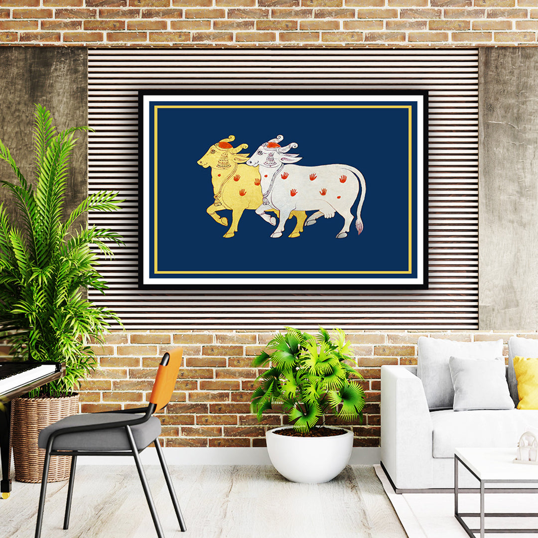 Silver and Gold Devoted Cow Pichwai Art Painting For Home Wall Art Decor