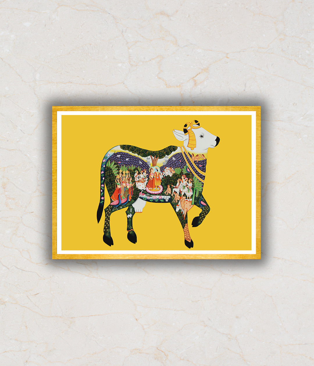 Kamdhenu The Sacred Cow Pichwai Art Painting For Home Wall Art Decor 4