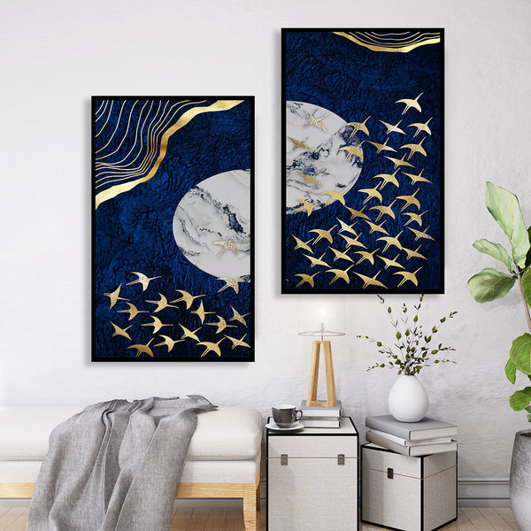 Set Of 2 The Flight of Gold Abstract Art Painting For Home Wall Decor