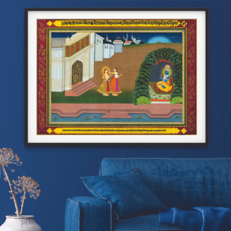 Taking Radha to Krishna Classical Indian Art Painting For Home Wall Art Decor