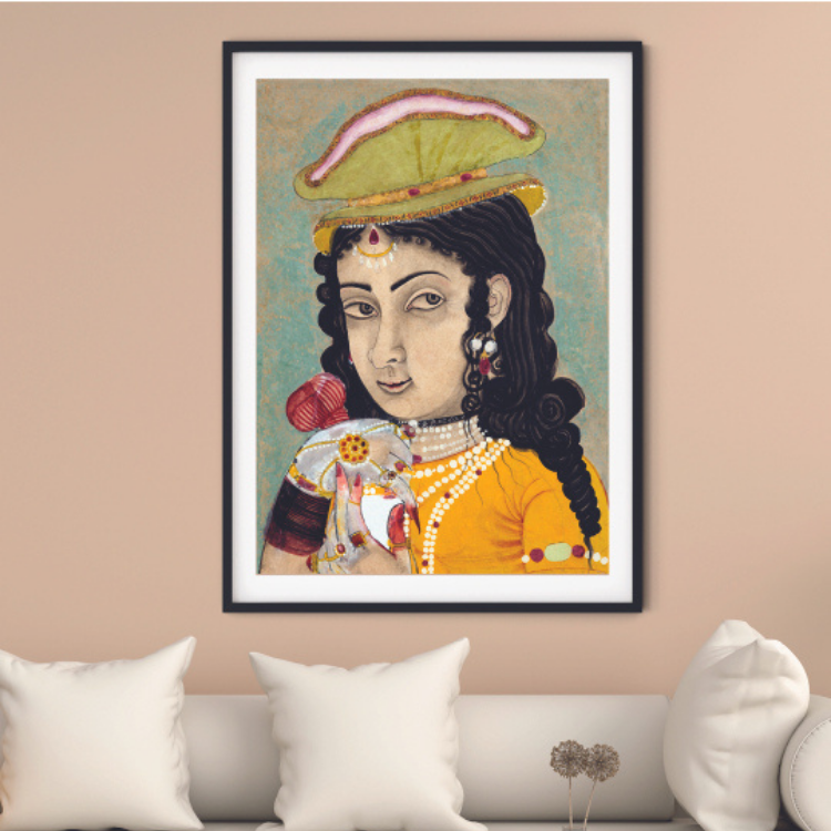 Portrait of a Woman With Curls Rajasthani Art Painting For Home Wall Art Decor