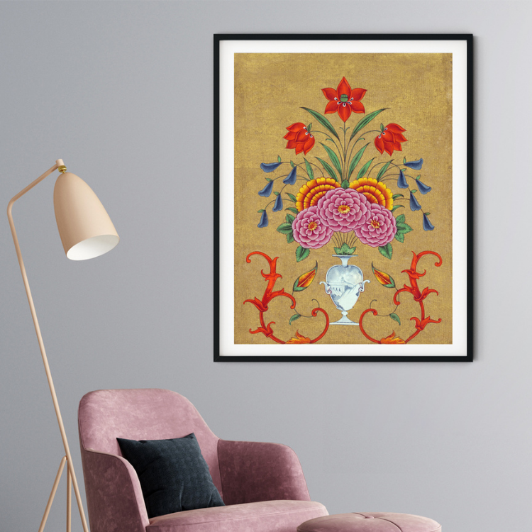 Mughal Floral Art Painting For Home Wall Art Decor