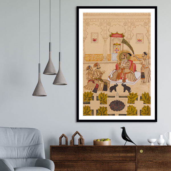 Maharana Amar Singh II Is Shown Two Silver Elephants Indian Miniature Art Painting For Home Wall Art Decor