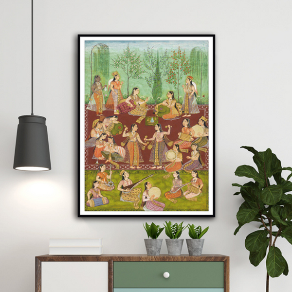 Womens in a Garden, Entertaining Themselves With Music & Dancing Artwork Painting For Home Wall Art D�_cor