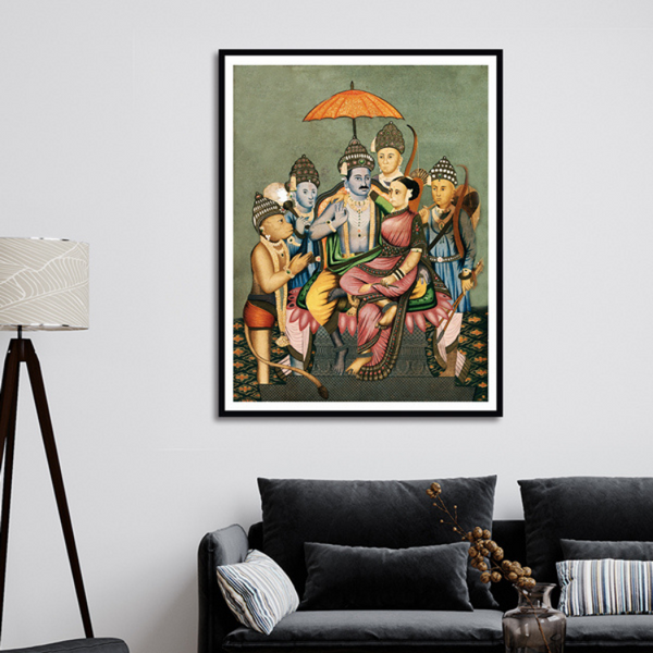 Rama and Sita Enthroned Attended by Hanuman, Bharata and Lak Wellcome Artwork Painting For Home Wall Art DŽcor