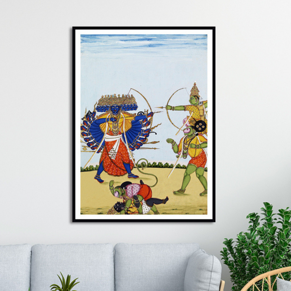 Rama and Hanuman Fighting Ravana Artwork Painting For Home Wall Art D�_cor