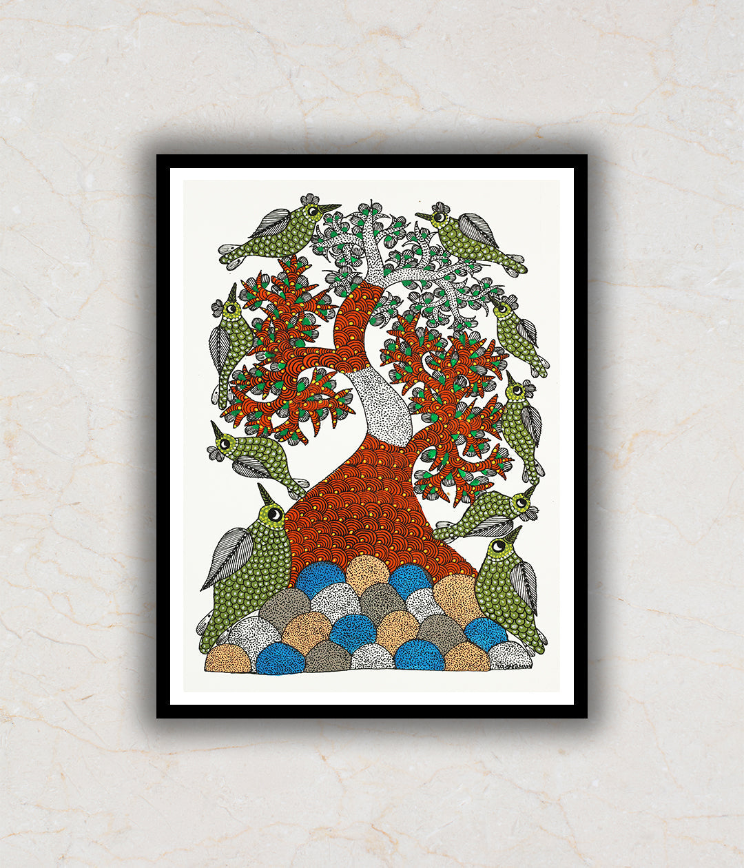 Land of Feathers Gond Art Painting For Home Wall Art Decor