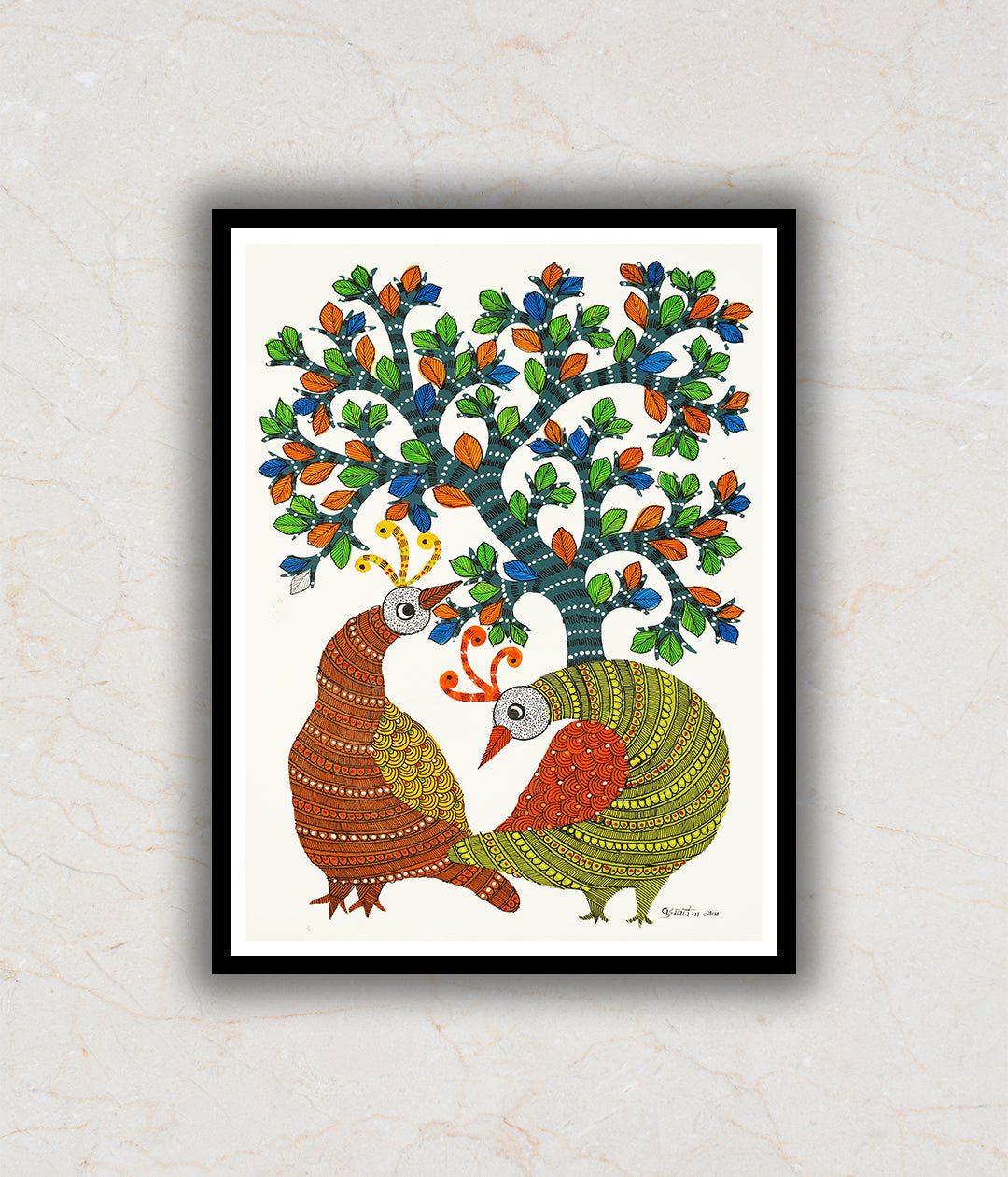 The Peacock and the Tree Gond Art Painting For Home Wall Art Decor