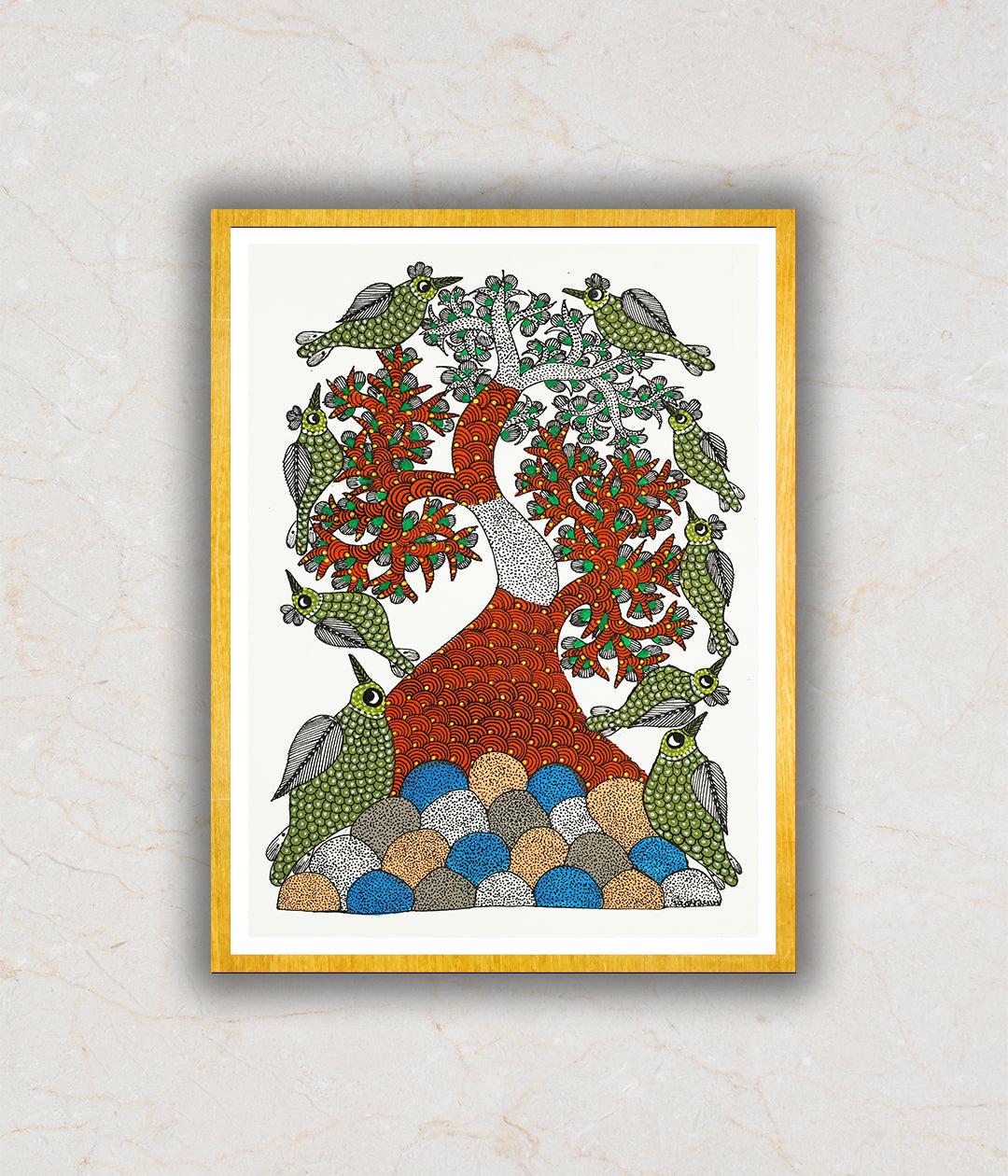 Land of Feathers Gond Art Painting For Home Wall Art Decor