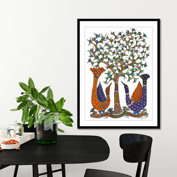 Peacocks Gond Art Painting For Home Wall Art Decor
