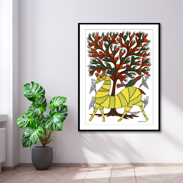 Deer and Tree Gond Art Painting For Home Wall Art Decor 1