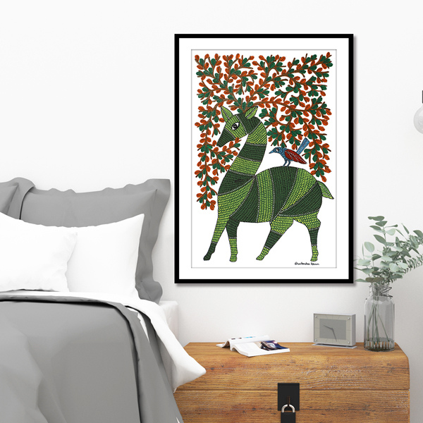 Deer and Tree Gond Art Painting For Home Wall Art Decor 2