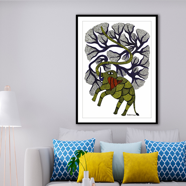Elephant and Tree Gond Art Painting For Home Wall Art Decor 2
