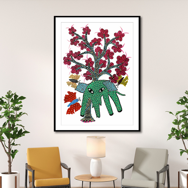 Elephant and Tree Gond Art Painting For Home Wall Art Decor 3