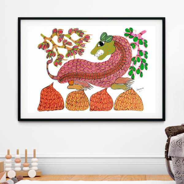 gond painting - Lion Gond Painting 1