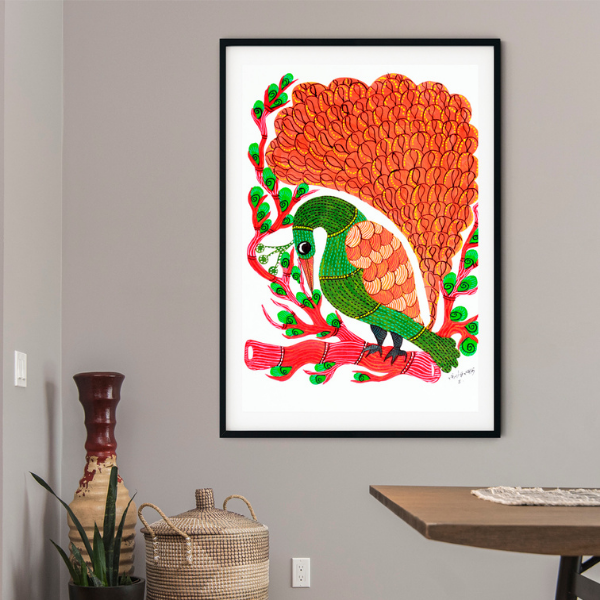 Peacock Gond Art Painting For Home Wall Art Decor