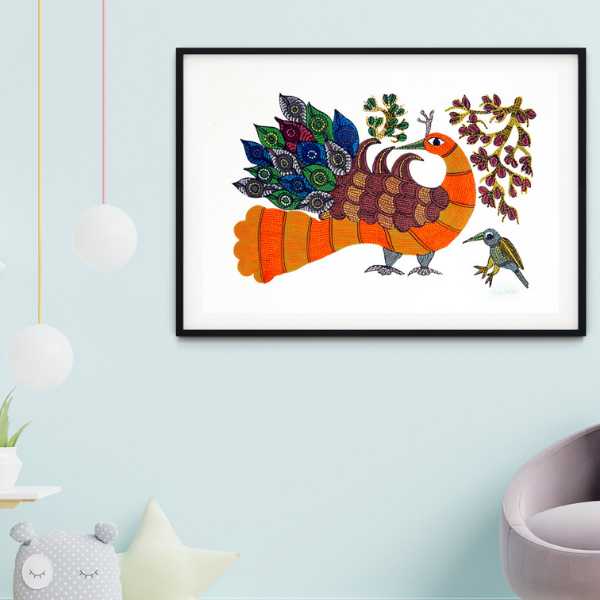Peacock Gond Art Painting For Home Wall Art Decor