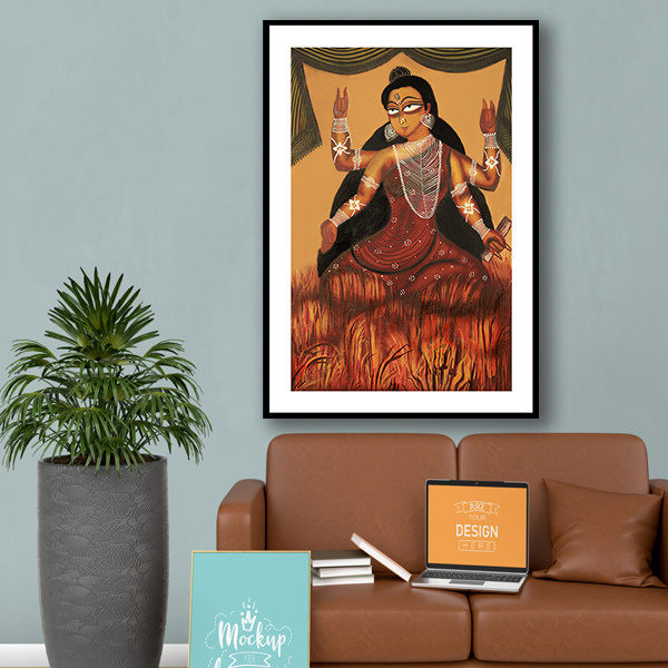 Goddess Durga Kalighat Art Painting For Home Wall Art Decor – TheBimba.com