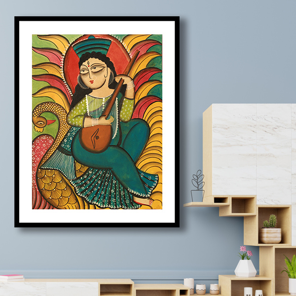 Goddess Saraswati Kalighat Painting 7