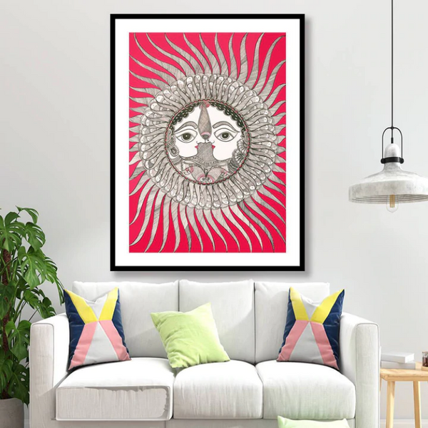 The Sun God Madhubani Art Painting For Home Wall Art Decor