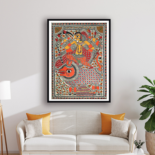 Goddess Durga Madhubani Art Painting For Home Wall Art Decor 2