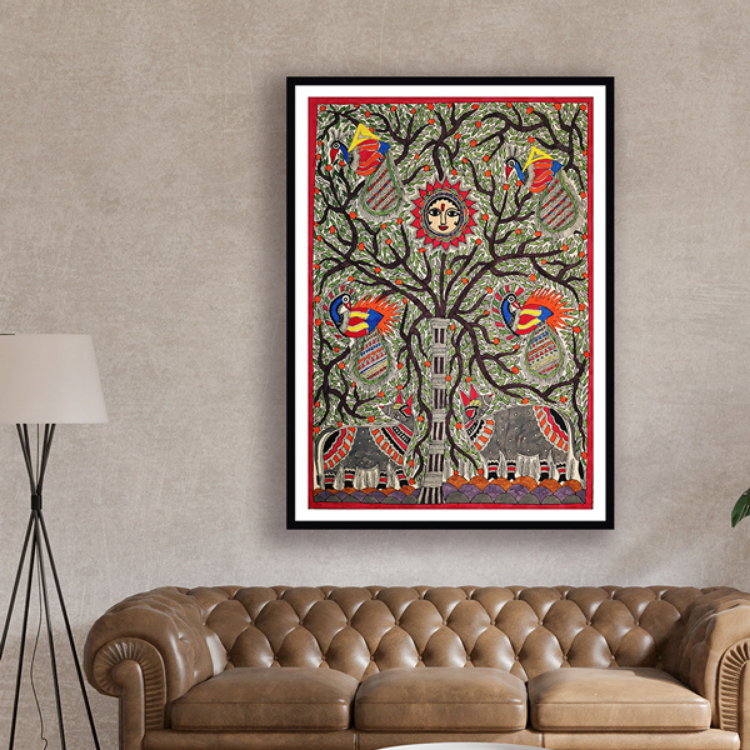 Auspicious Tree Madhubani Art Painting For Home Wall Art Decor ...