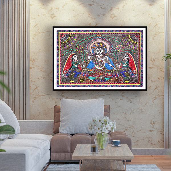 Ganesha & Riddhi Sidhi Madhubani Art Painting For Home Wall Art Decor