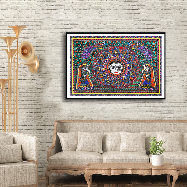 Worshipping the Sun God Madhubani Art Painting For Home Wall Art Decor ...