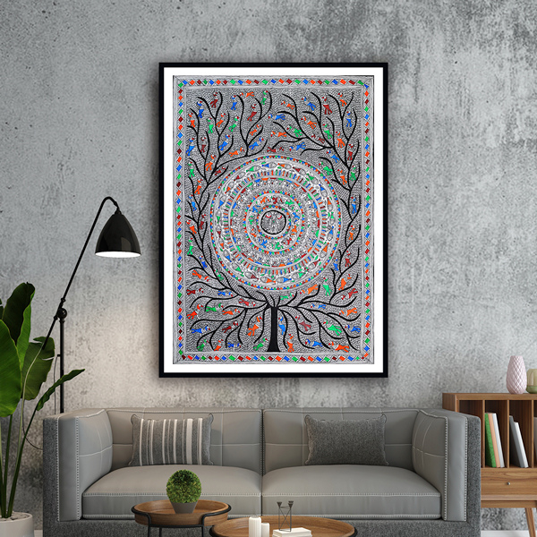 The Tree of Life and Fertility Madhubani Art Painting For Home Wall Art Decor