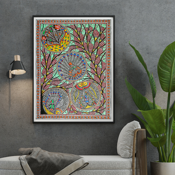 Spheres of Fortune Auspicious Madhubani Art Painting For Home Wall Art Decor