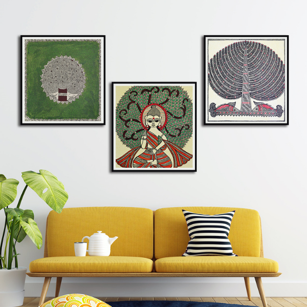 The Bearer of Life Set Of 3 Madhubani Art Paintings For Home Wall Decor