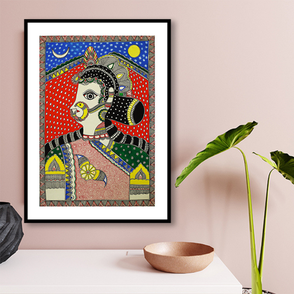 Indian Women Madhubani Art Painting For Home Wall Art Decor