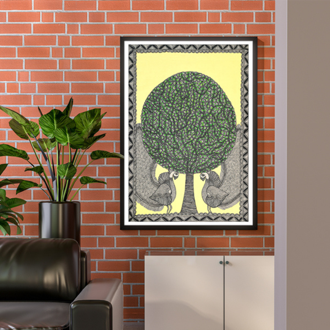 Portriat Auspicious Tree of Life Madhubani Art Painting For Home Wall Art Decor