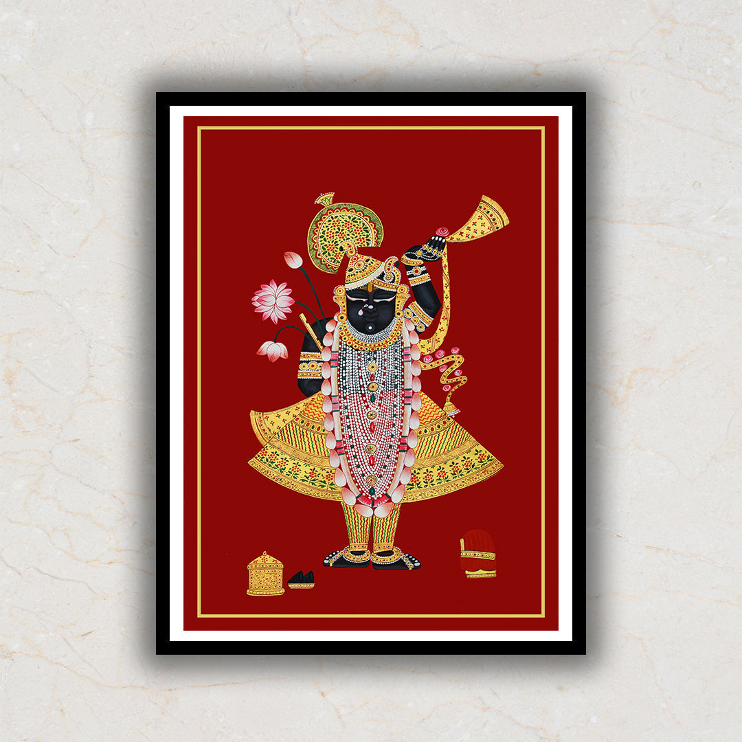 Red Background Gold Shrinath ji Pichwai Artwork Painting For Home Decor