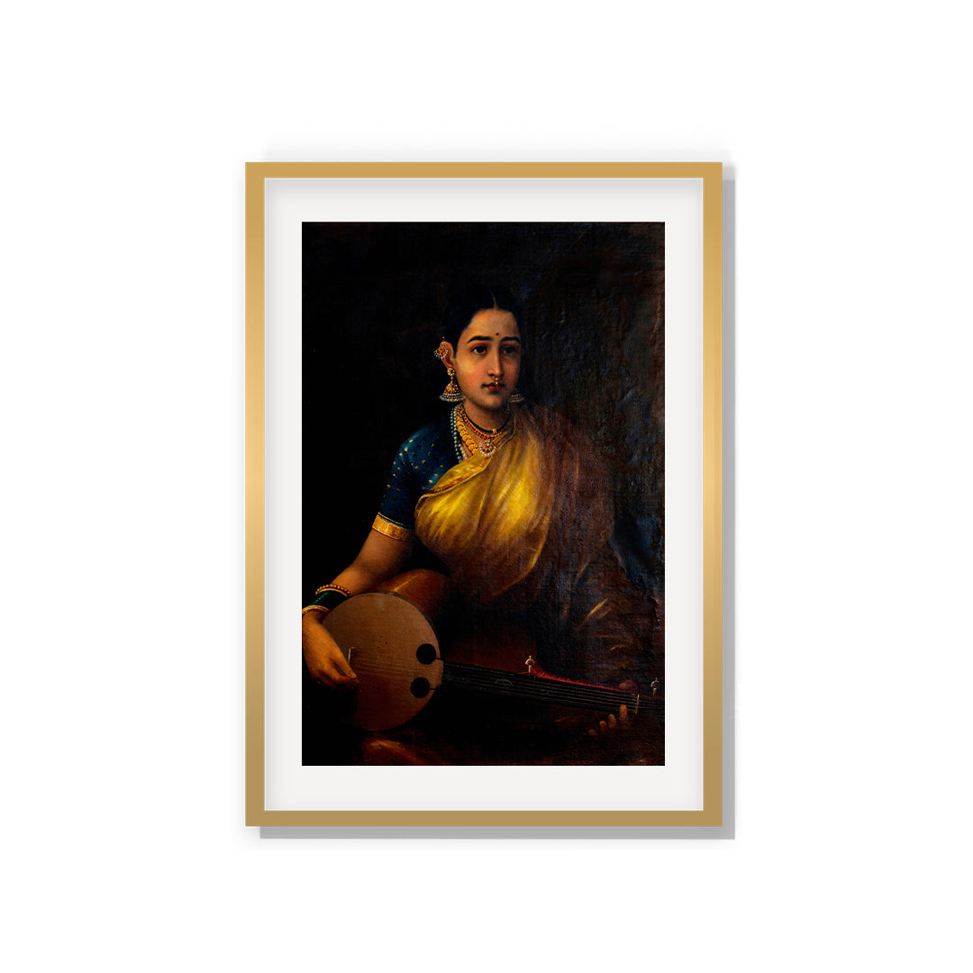 Raja Ravi Varma Artwork Painting - Lady Playing The swarbat