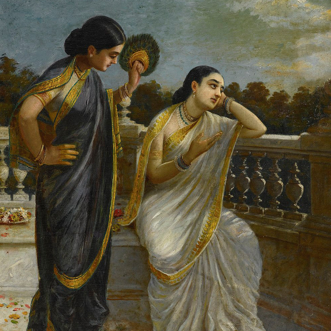 Raja Ravi Varma Artwork Painting - Ladies in the moonlight – TheBimba.com