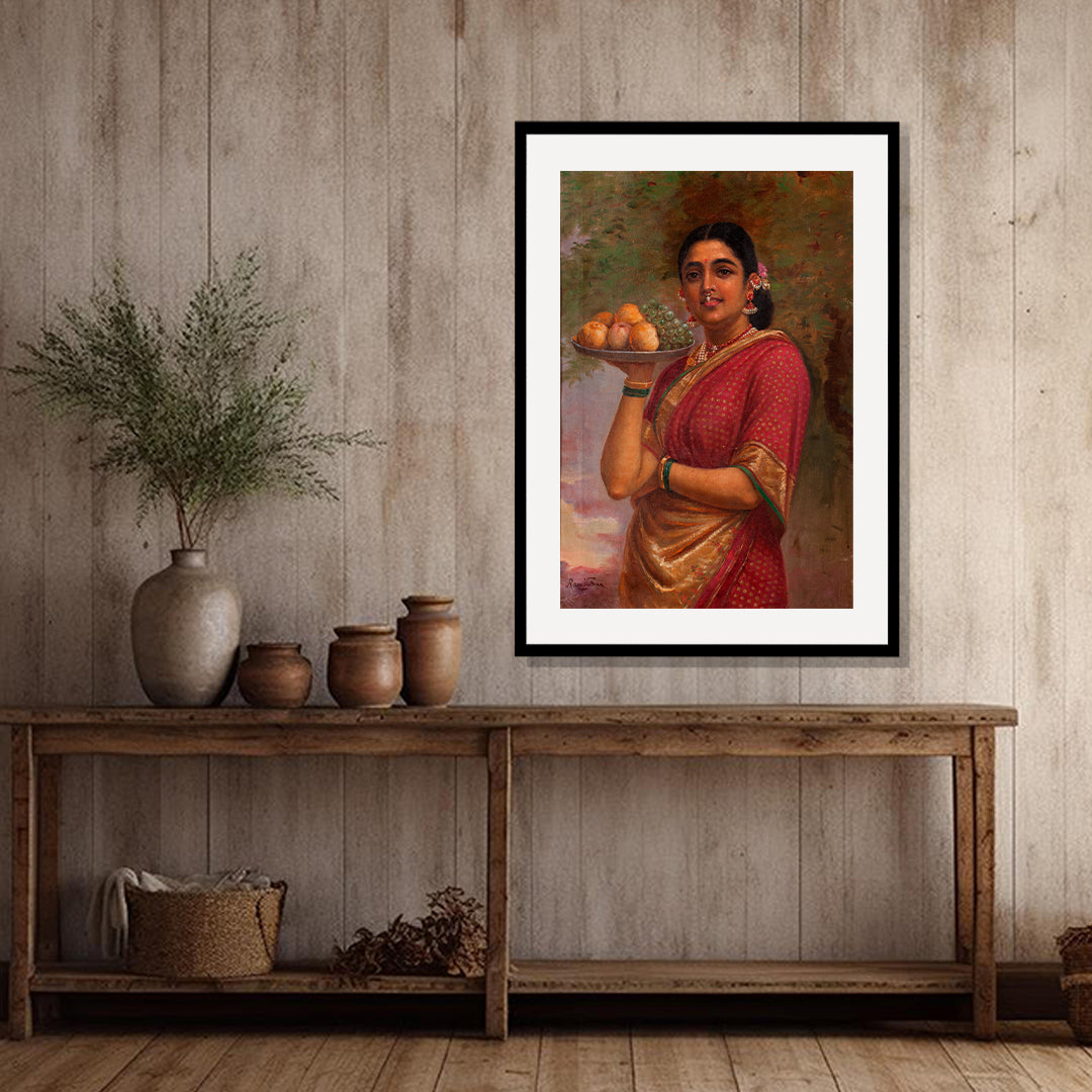 Raja Ravi Varma Artwork Painting - Lady with fruit-tray