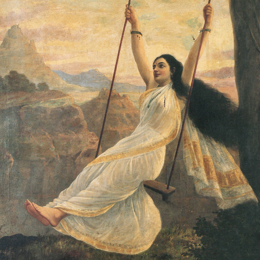 Raja Ravi Varma Artwork Painting - Mohini on a Swing
