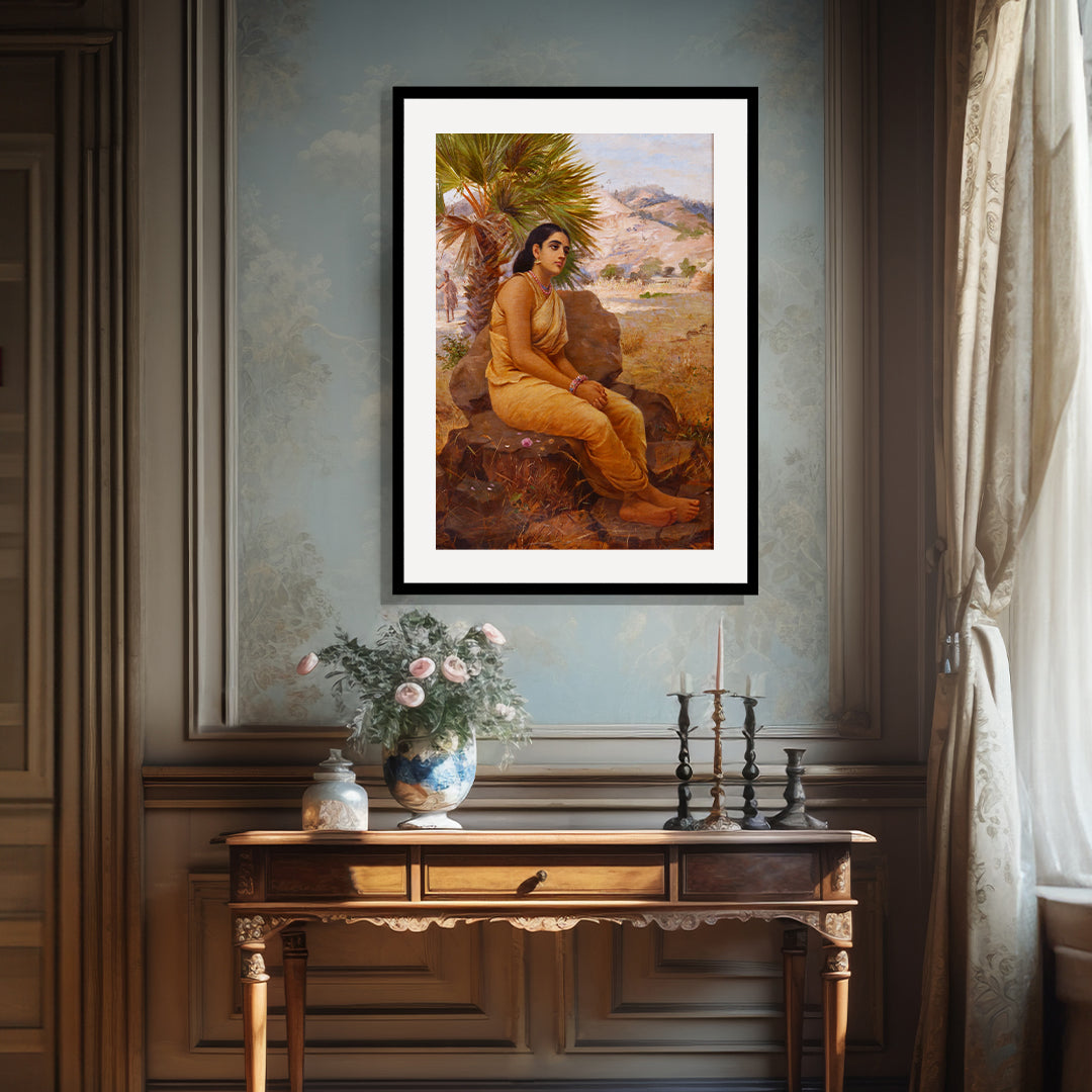 Raja Ravi Varma Artwork Painting - Shakuntala lost in thoughts