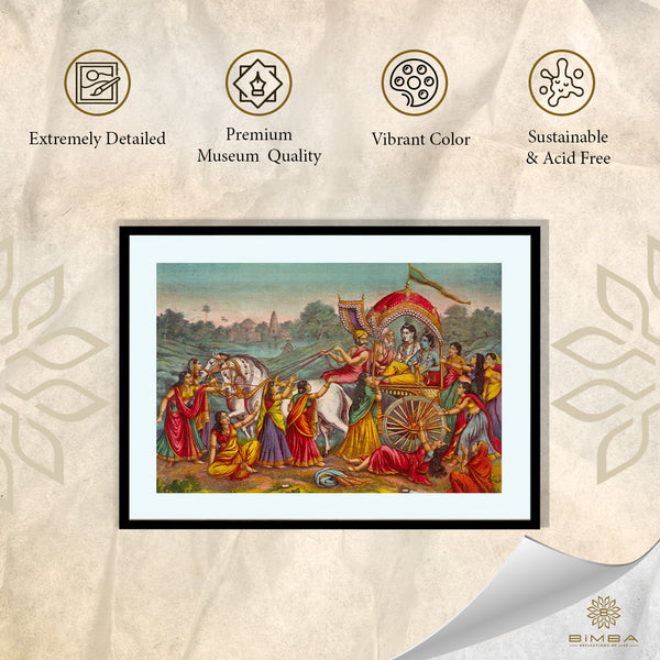 Raja Ravi Varma Artwork Painting - Krishna and Balarama are seated in a chariot driven by Akrura