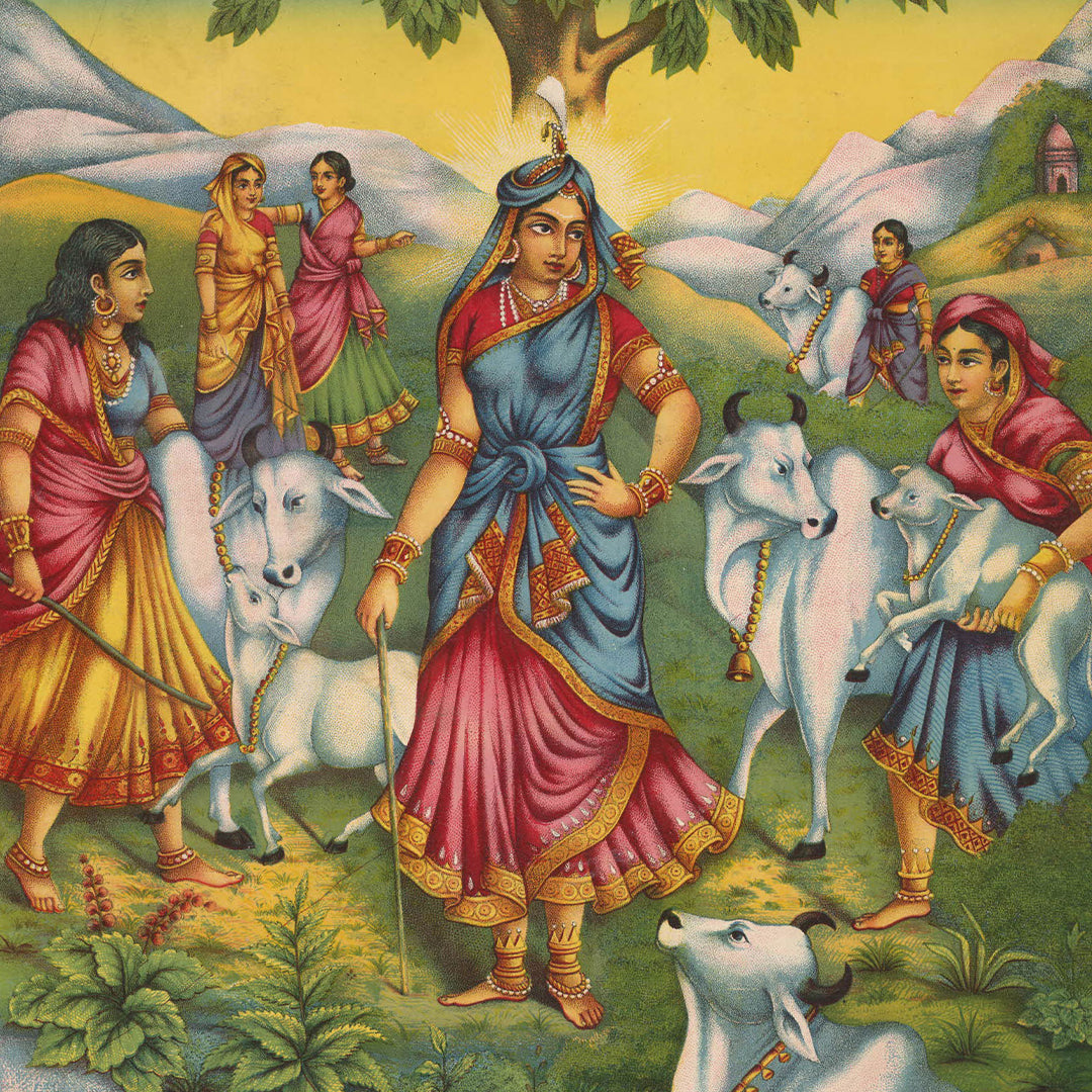 Raja Ravi Varma Artwork Painting - Radha tending cows in Vrindavan