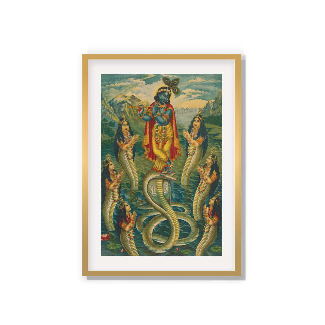 Raja Ravi Varma Artwork Painting - Krishna subduing Kaliya